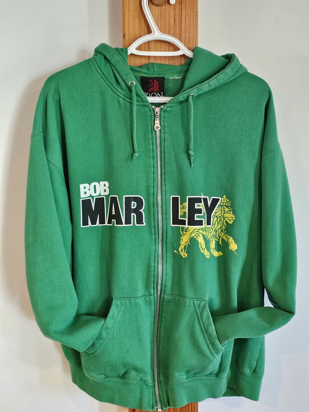 Vintage Bob Marley Full-Zip Hoodie Green Zion Lion of Judah Reggae Sweatshirt LG